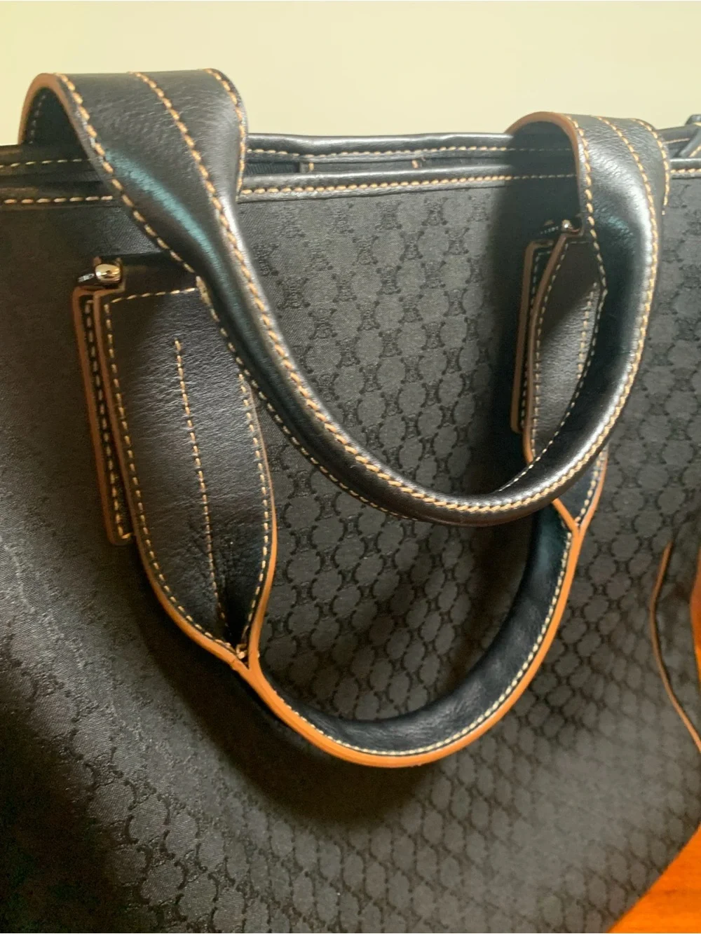 Celine Macadam Tote Handbag Black Canvas Leather